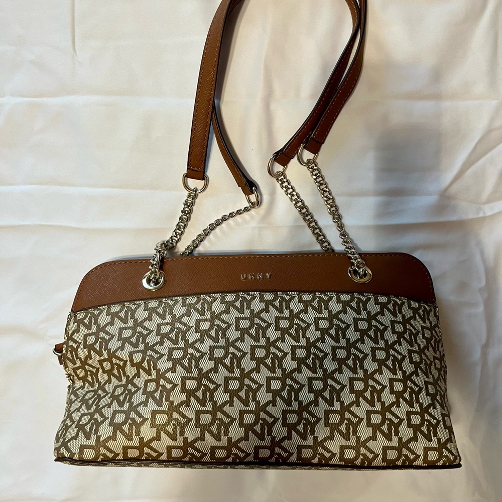 DKNY Tan and Brown Shoulder Bag